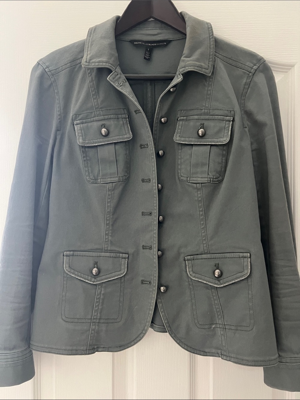 WHBM Military-Style Olive Jacket with Button Pockets